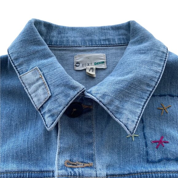 Roxy Light Wash Embroidered Denim Vest M - Picture 2 of 7